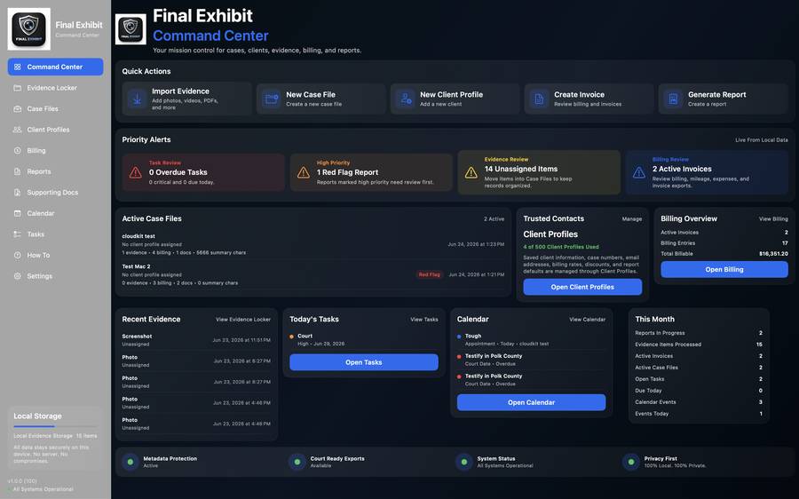 Final Exhibit Command Center on Mac