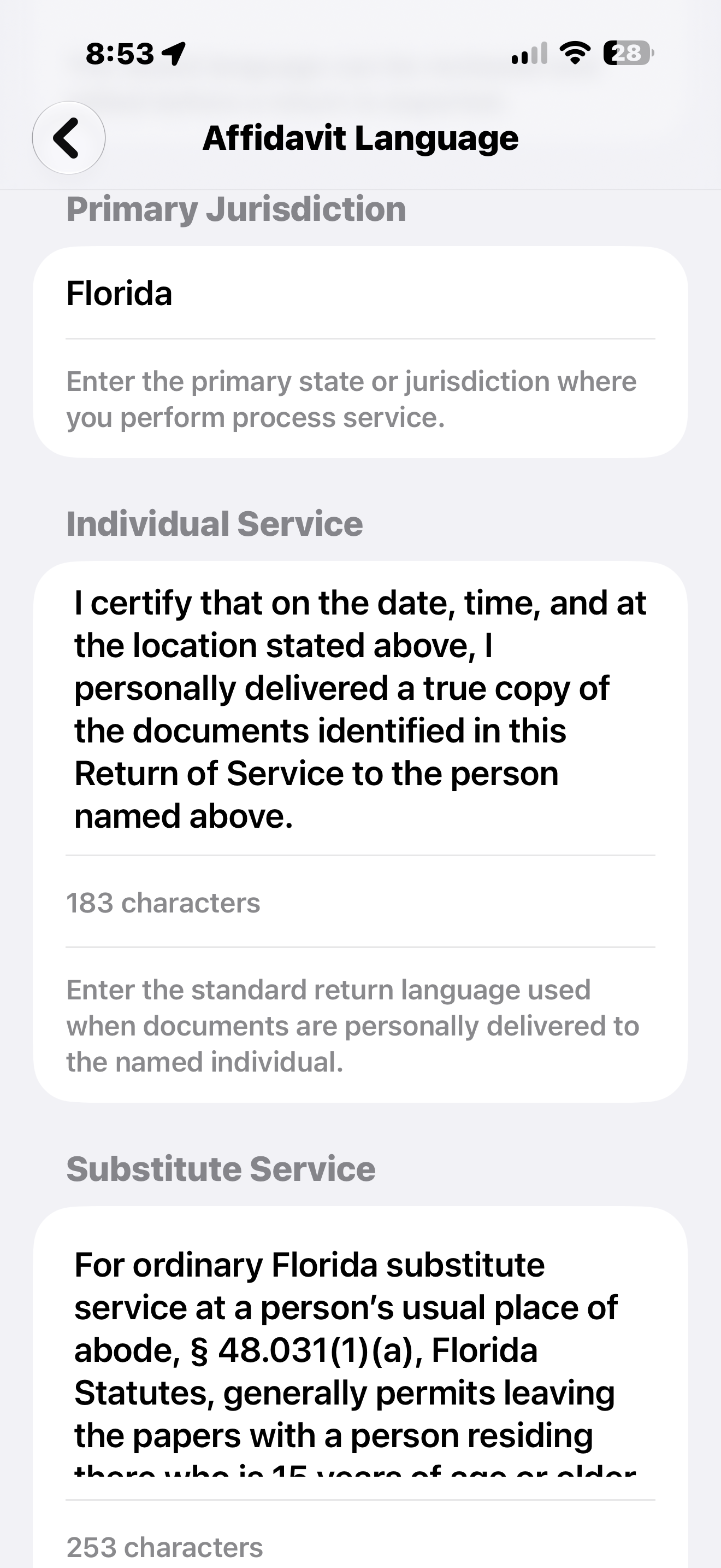Affidavit Language Configuration