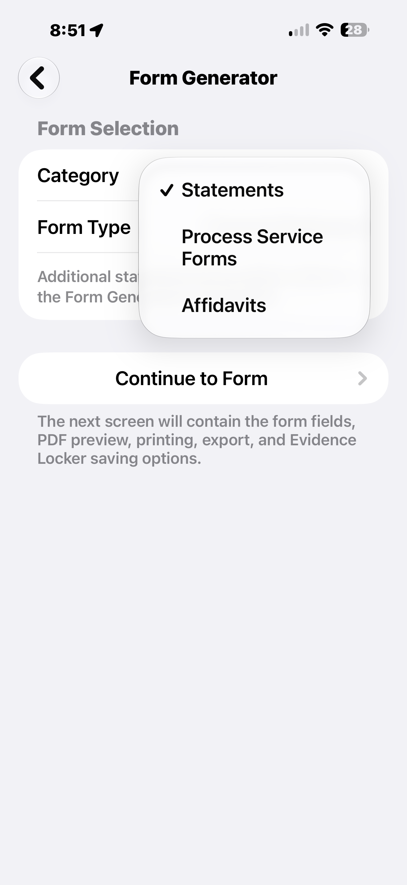 Forms Generator Selection